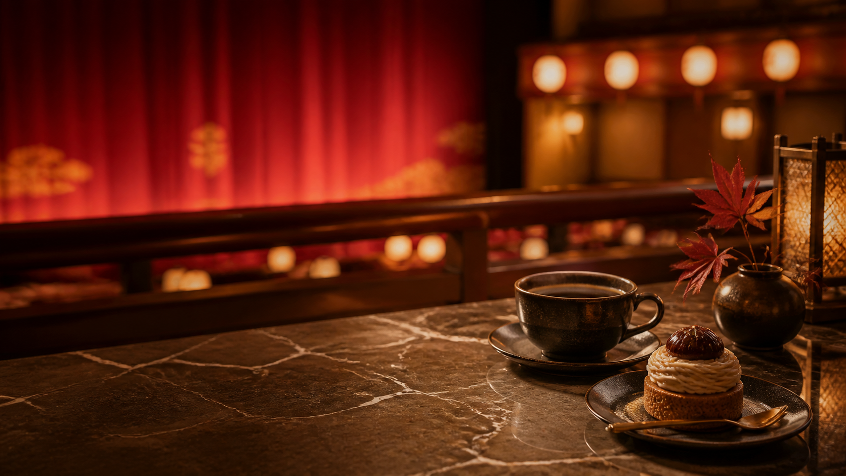 博多座公演を眺めながらコーヒーとケーキを楽しむCJ CAFEのイメージ